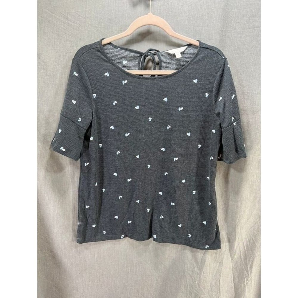 Lauren Conrad Shirt Women Medium Gray Broken Hearts Short Sleeve Pullover Ladies